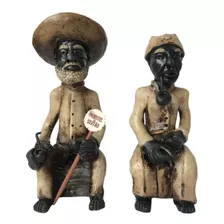 Casal Preto Velho Escultura De Barro Artesanato Nordestino