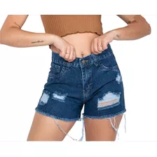 Short Jean Mom Mujer Rígido Tiro Alto Rotura Desflecado