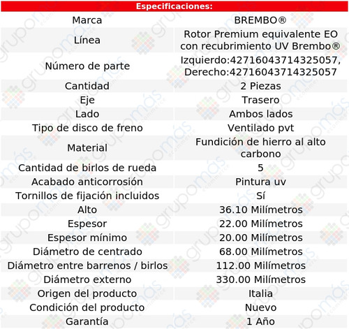 Kit De Discos Ventilados Traseros Audi Q5 Del 2014 Al 2022 Foto 2