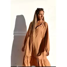 Vestido Volado. Talle Unico Color Camel