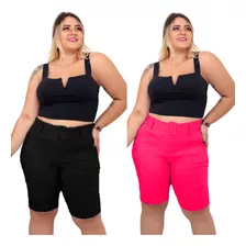 Kit 2 Bermuda Feminina Plus Size Tecido Modelador + Cinto 