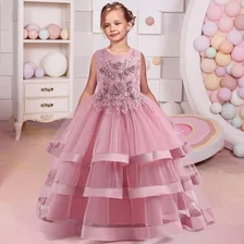 Vestido De Niña De Fiesta Mini-mi Modelo Malena Rosa Viejo