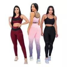 Kit De 3 Conjuntos Feminino Lançamento Moda Fitness Academia