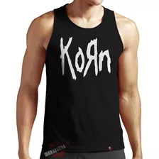 Camiseta Regata Korn Camisa Banda Rock Preta 100% Algodão.