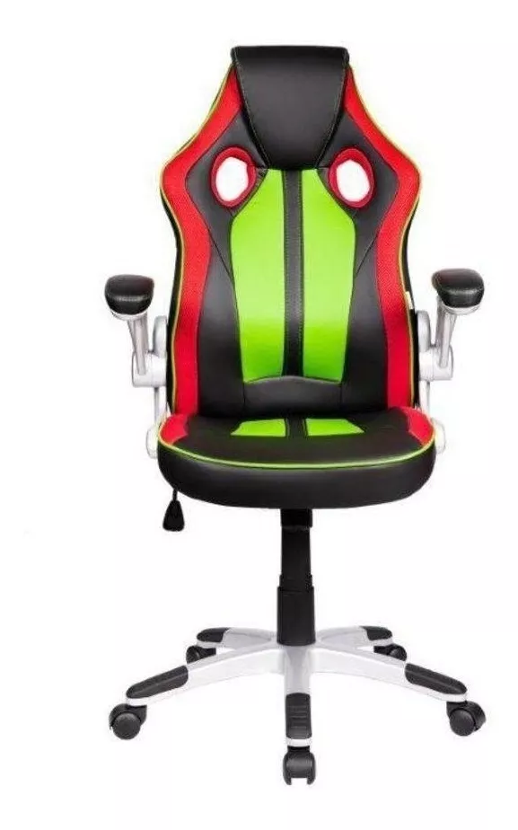 Cadeira De Escritório Pelegrin Pel-3009 Gamer  Vermelha, Preta E Verde Com Estofado De Couro Sintético