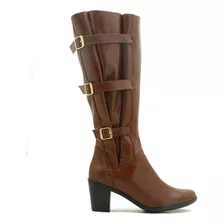 Bota Feminina Cano Alto Ajustável Couro Legitimo Brandy 9062