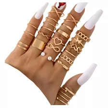 Set: 22 Anillos De Diferentes Tamaños Y Modelos Chapado Oro