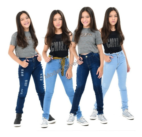 Kit Com 4 Calças Feminina Jeans Infantil Juvenil Skinny