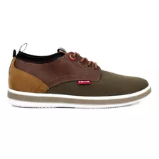 Tenis Caballero Levis Casual Con Agujeta Verde Oliva Malla L