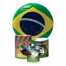 Painel Redondo 1,5 + Trio Cilindro Tecido 3d Futebol Brasil