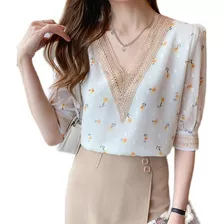 Camisa Gasa Elegante Blusa Casual Mujer Manga Corta Suelta