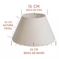 Cupula De Abajur Grande 30x15x45cm Tecido Algodao Soq 4,1 Cm Cor Bege Cone