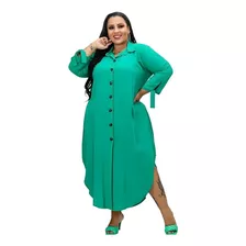 Vestido Chemise Feminino Blusão Plus Size Longo Com Botões