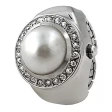 White Pearl - Reloj Crystal Ring Ring Con Expansion Stretch 