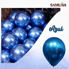 Balão Bexiga Metalizado - Várias Cores - N°9 C/ 25 Unidades Cor Azul-escuro