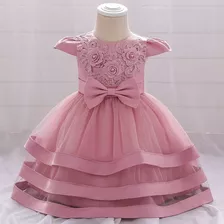 Vestido De Bebé De Fiesta Mini-mi Modelo Giulia Rosa Viejo