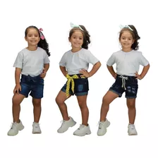 Kit 3 Shorts Jeans Feminino Infantil 4/6/8/10/12/14/16 Anos 