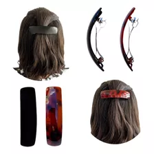 3 Presilhas Para Cabelo Fivela Metal Mola Clip Preta Marrom