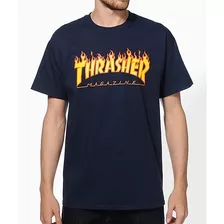 Playera Thrasher Flame Logo Azul Marino Original