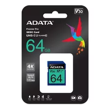 Memoria Sd Adata 64gb Premier Pro Graba Video En Ultrahd 4k