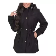 Parka Sobretudo Casaco Feminino Forrada Com Capuz Pelos 