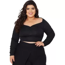 Cropped Plus Size - Modelo Manga Longa - Rosa Soul