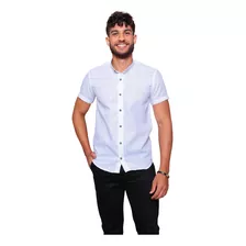 Camisa Social Masculina Modelo Linho Gola Padre Manga Curta