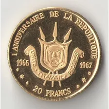 Burundi 20 Francs 1967 Ouro 6.4 Gr Au 900 20 Mm 1 Aniversari
