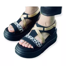 Chalas - Sandalias Negras Animal Print Altas 17001-1a