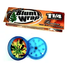 Combo Grinder Acrilico Mini Azul + Cueros Blunt Wrap 1/4