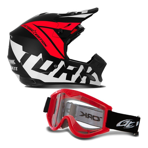 Capacete Motocross Trilha Th1 Factory Neon Offroad Óculos