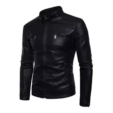 Chaqueta Motera De Cuero Grueso Para Hombre