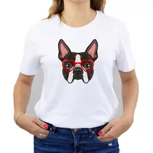 Polera Dama Estampada 100%algodon Bull Dog Con Lentes 548