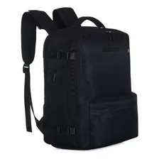 Mochila De Viaje Travel Tech Avión Cabina Reforzada Urbana Color Negro Diseño De La Tela Liso