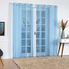 Cortina Voil Para Porta Balcão Sala E Quarto 3,00x2,50m Cor Azul