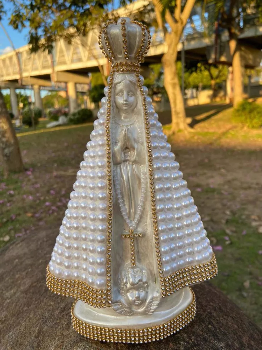Nossa Senhora Aparecida Pérolas Strass Rica Em Detalhes 25cm