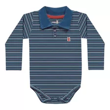 Body Manga Longa Bebê Menino Gola Polo Azul Escuro Kiko Baby