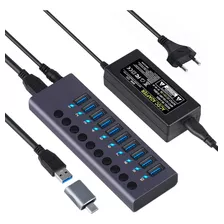 Hub Usb 3.0 10 Portas 5gbps Switch Individual Alumínio + Nf