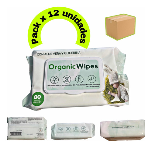Toallitas Humedas Organic Wipes X80un X 12 Paquetes 