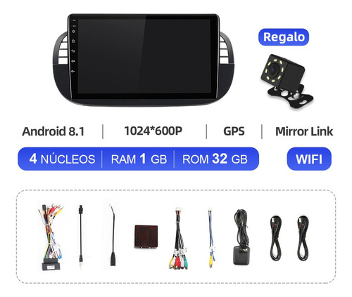 Auto Estreo 1+32g Negro Para Fiat 500 2007-2015 Gps Fm Wifi Foto 2