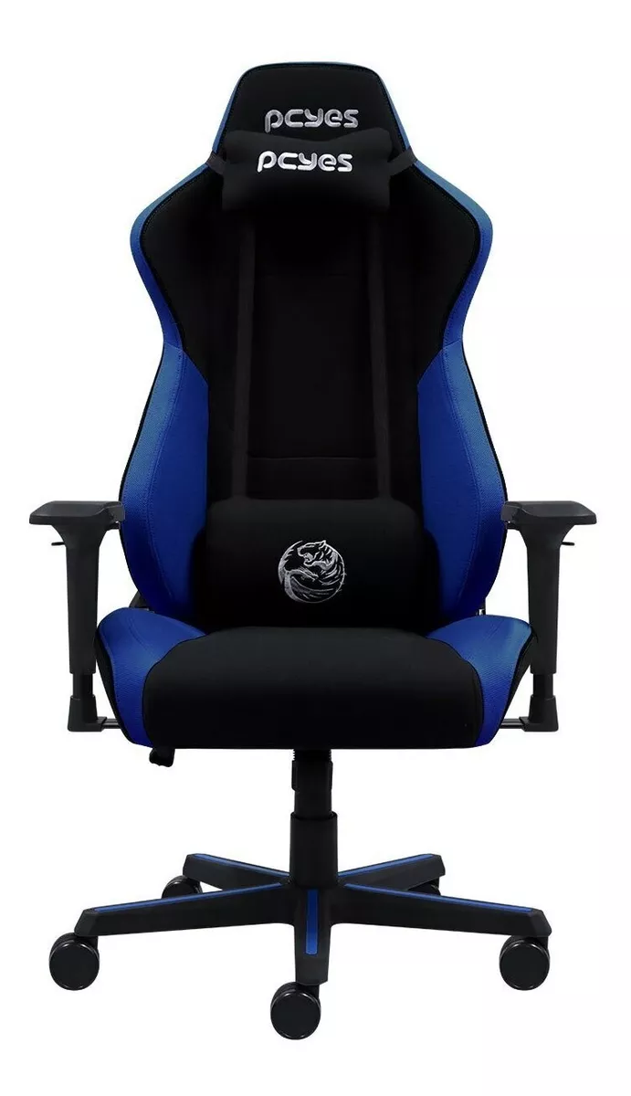 Cadeira De Escritório Pcyes Mad Racer V8 Turbo Gamer Ergonômica  Preta E Azul Com Estofado De Poliéster