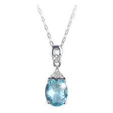 Colar Banhado Prata 925 + Pingente Gota Zirconia Aquamarine