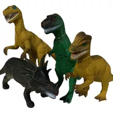 Kit Com 4 Dinossauro Borracha Tamanho Grande Verde Escuro