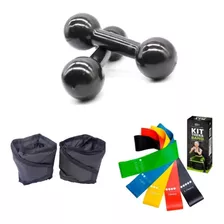 Pesinho De Academia 1 Kg + Caneleira 1 Kg + Kit Theraband Cor Preto