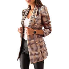 Blazer Feminino Manga Longa Com Estampa Xadrez