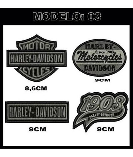 Patch Bordado Da Harley Davidson Kit Com 4 Pças C/ Termo