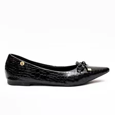 Sapatilha Verniz Preta Croco Feminina Lindíssima Vale Shoes 