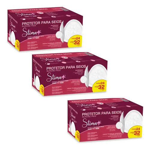 Absorvente Protetor Para Seios Stima+ 3 Pacotes C/ 32 Un Branco