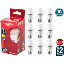 Kit 10 Lâmpadas Led Bulbo 9w Branca Bivolt Lorenzetti Cor Da Luz Branco 110v/220v