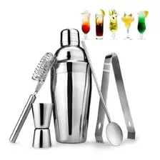 Kit Coqueteleira 7 Pçs Profissional Inox Drink Bar Coquetéis Cor Prateado